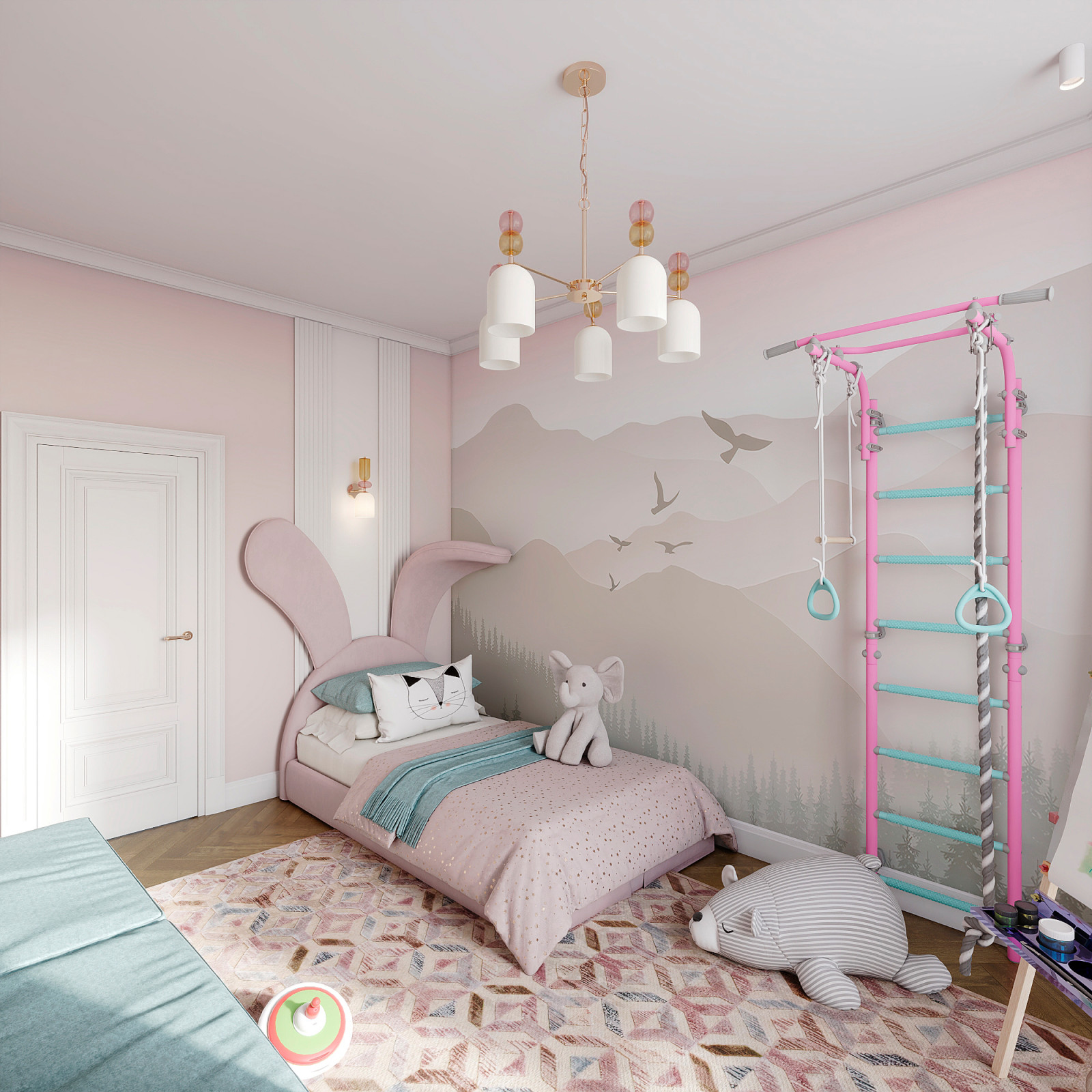 Утонченный проект с использованием разных стилей для семьи с двумя детьми