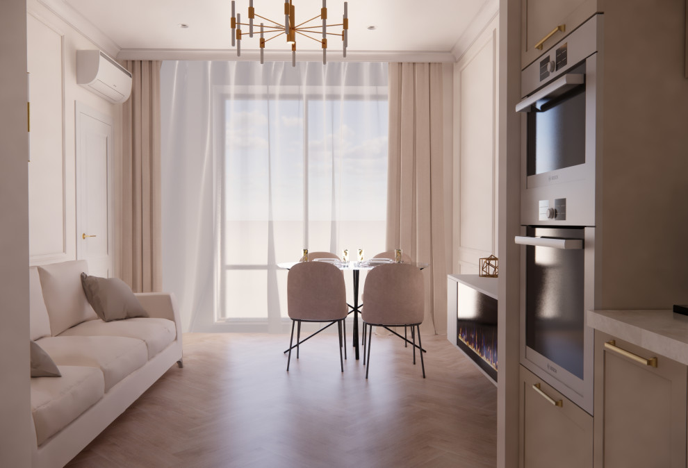 Бежевая кухня-гостиная