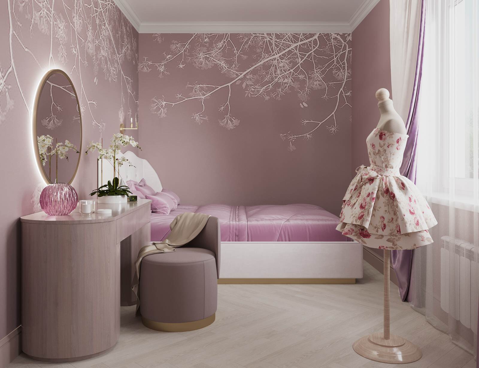 Нежно-розовая спальня для юной девушки