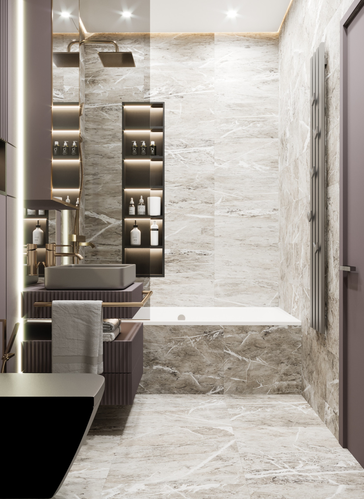 Санузел с латунными акцентами