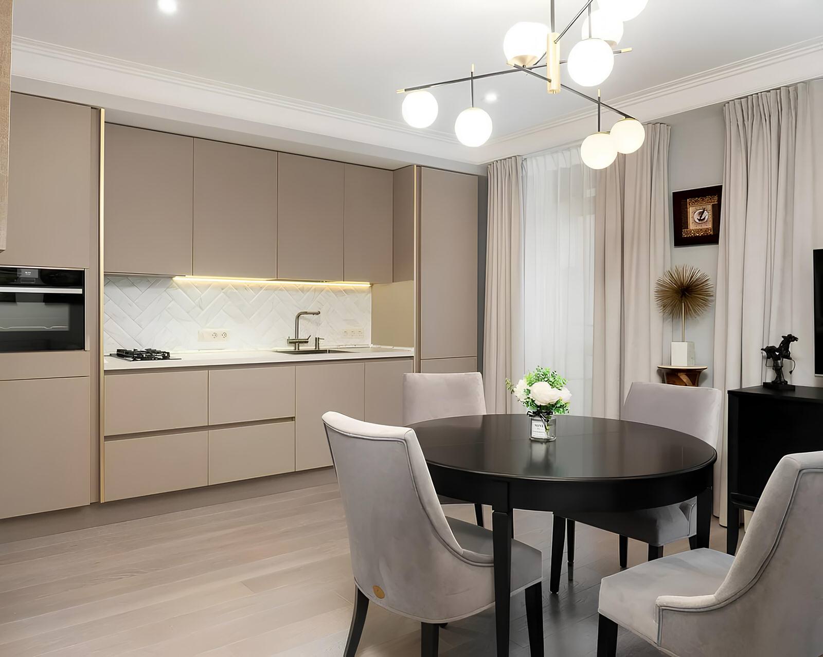 Бежевая прямая кухня на заказ