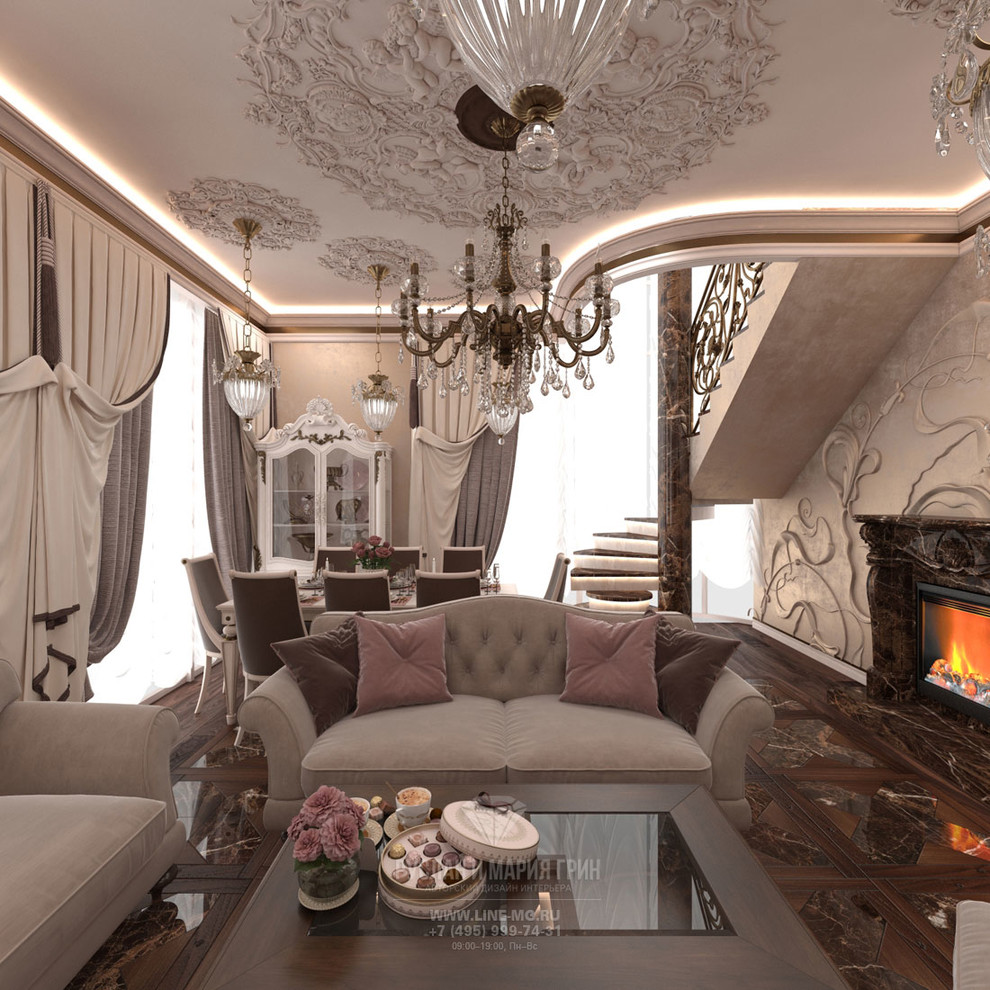 ДИЗАЙН ГОСТИНОЙ В КЛАССИЧЕСКОМ СТИЛЕ В ДОМЕ НА МОСФИЛЬМОВСКОЙ
