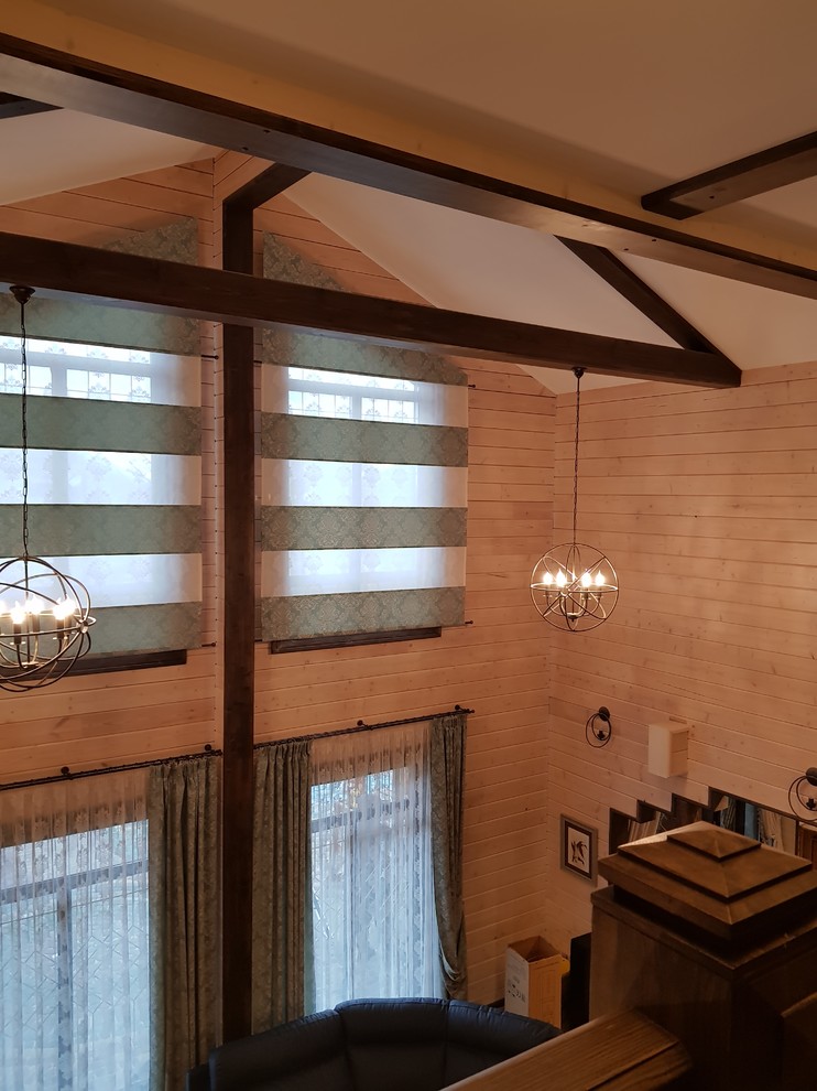 проект дома из клееного бруса, гостиная, лестница и баллюстрада, второй свет