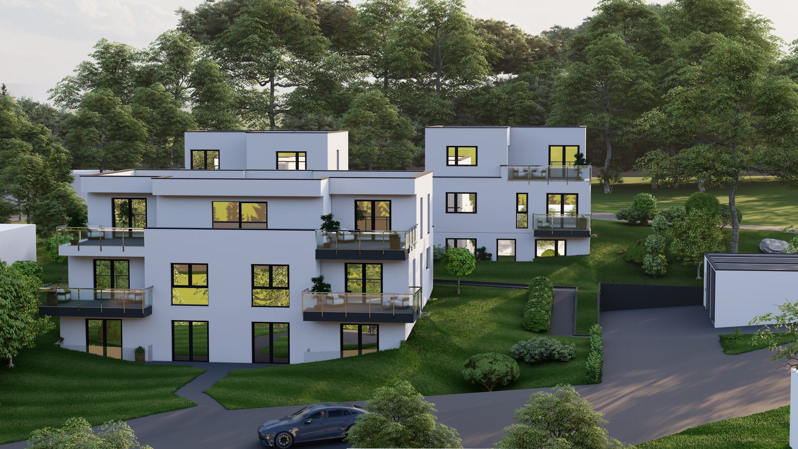 Mehrfamilienhaus am Abend