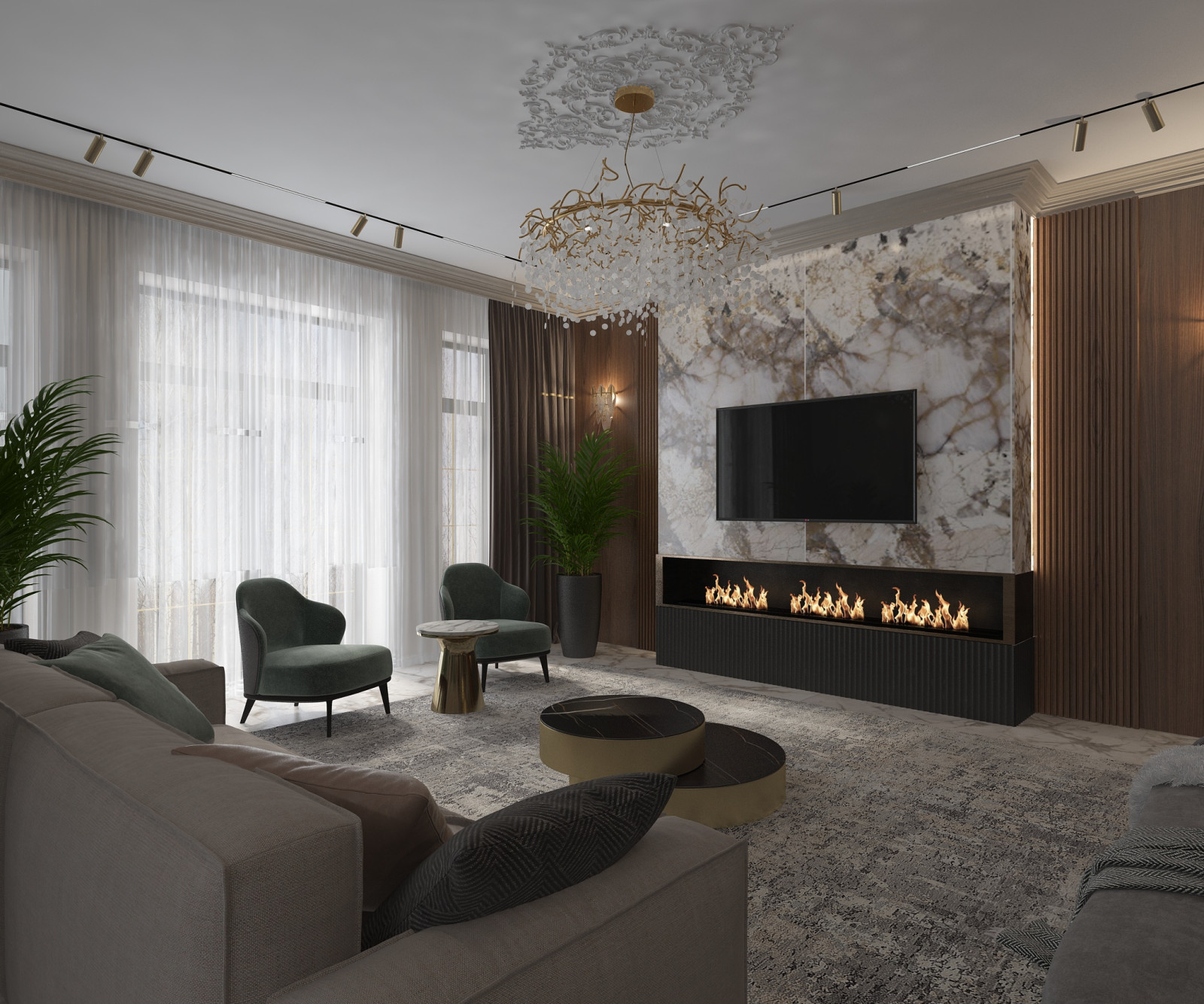 Дизайн-проект  1 этажа в загородном доме