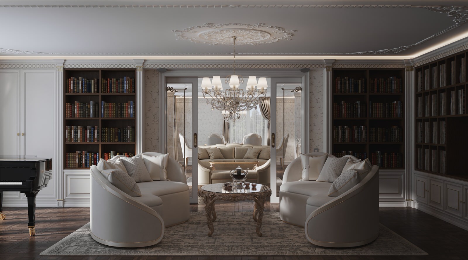 Интерьер библиотеки в проекте виллы