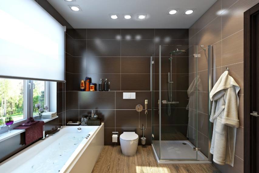 Интерьер загородного дома в Подмосковье. Ванные комнаты.