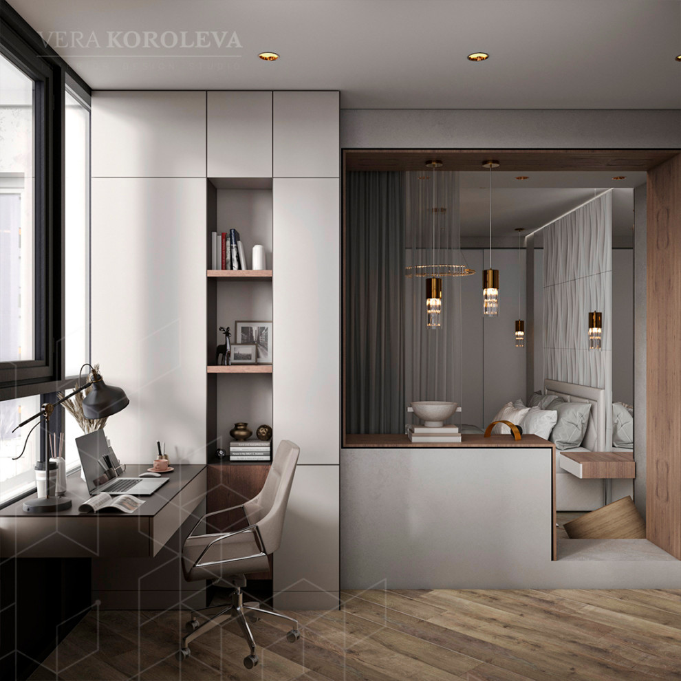 Дизайн-проект двухкомнатной квартиры с золотыми акцентами в ЖК "Q-Мир"