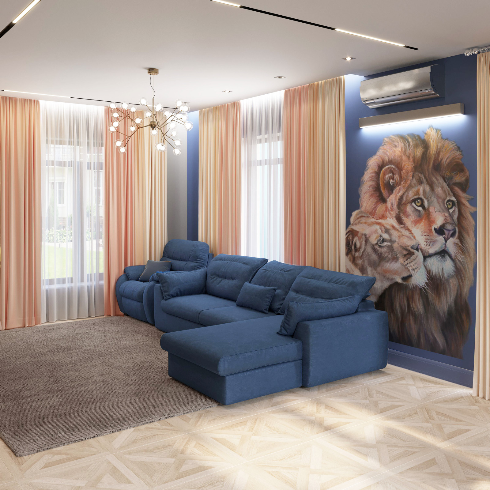 гостиная и кухня в загородном доме