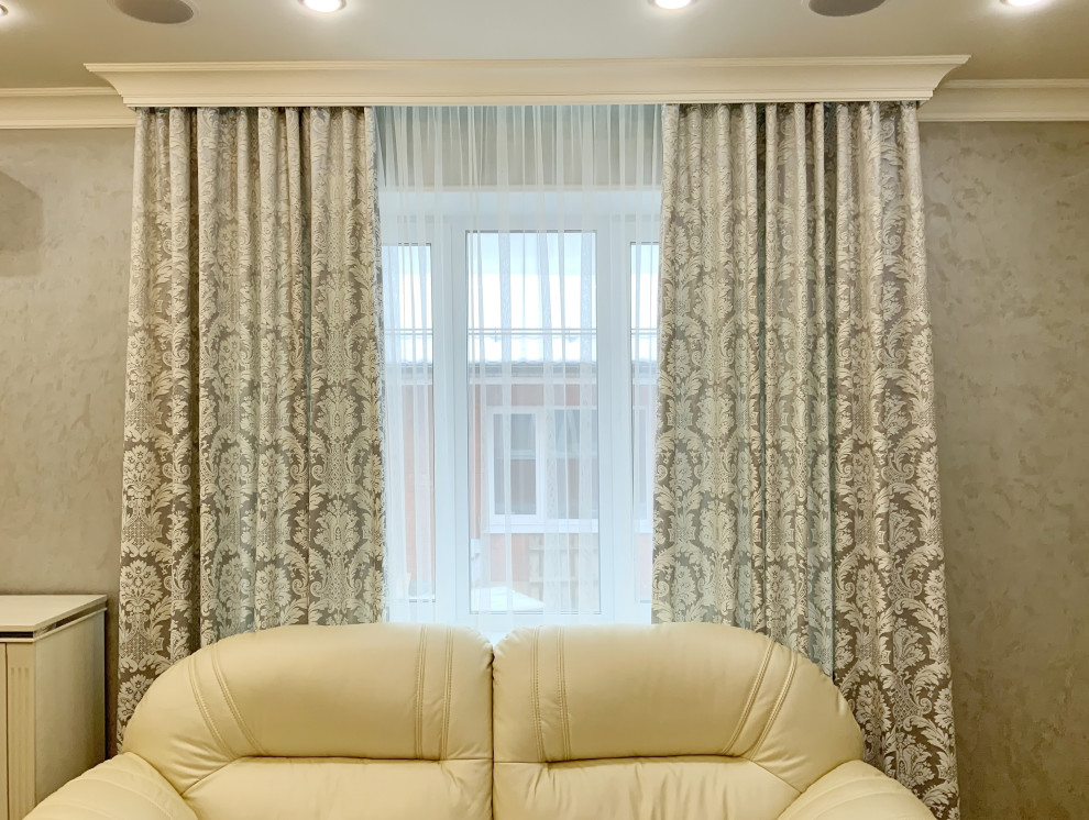 Шторы в гостиную частного дома  - дизайн, пошив. монтаж.