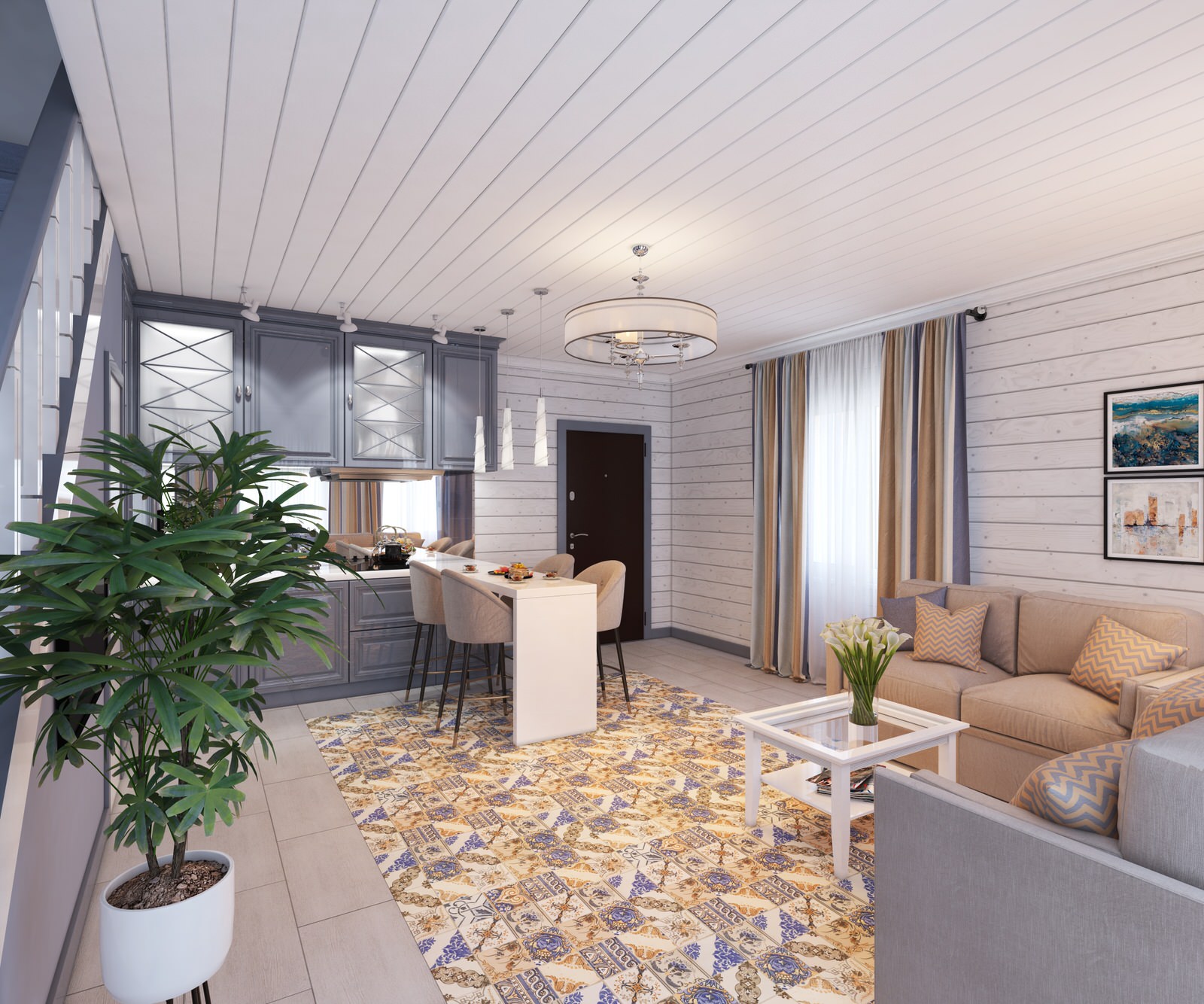 Кухня-гостиная в загородном доме