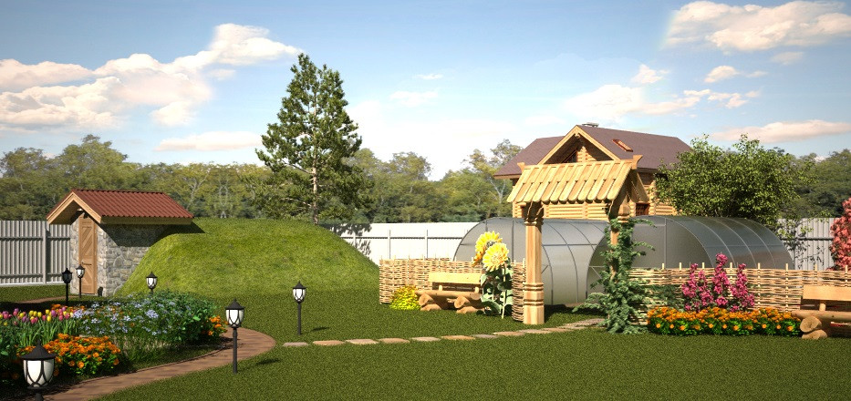 Обложка проекта: Ландшафтный дизайн для дома из оцилиндрованного бревна