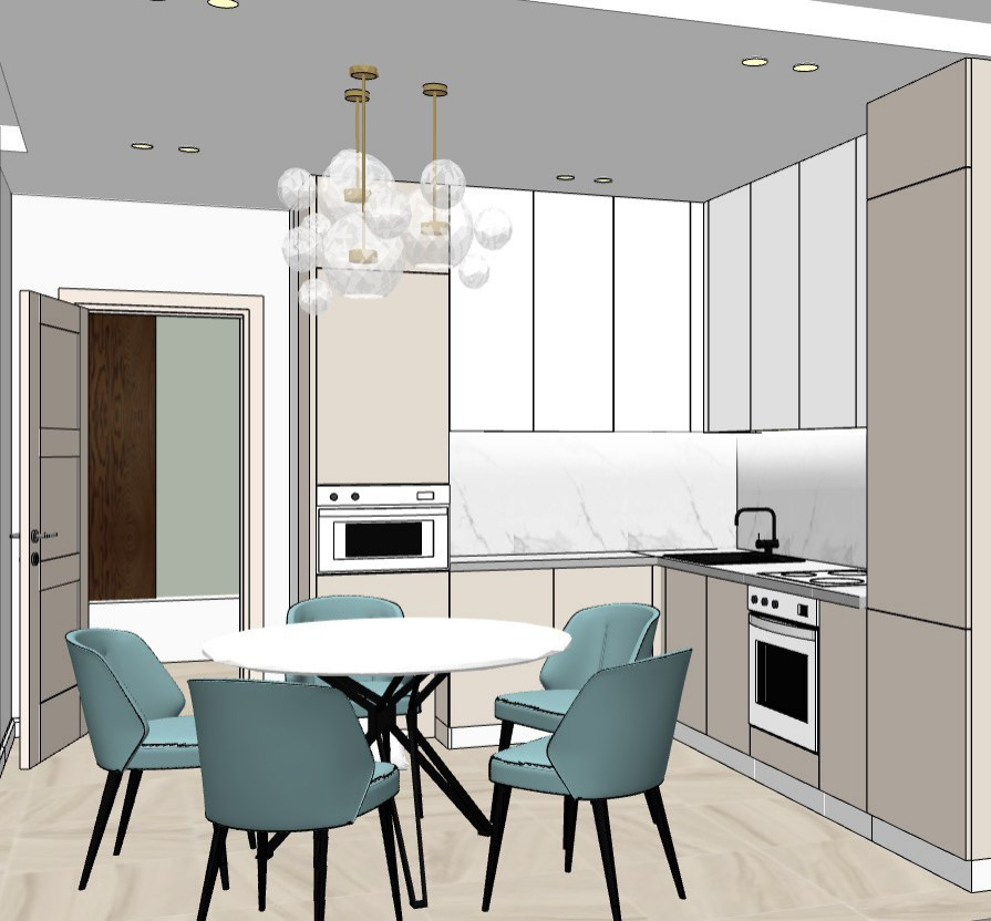 Обложка проекта: Эскизный проект кухни 11,5 м.кв. для семьи из 5 человек и кошки.