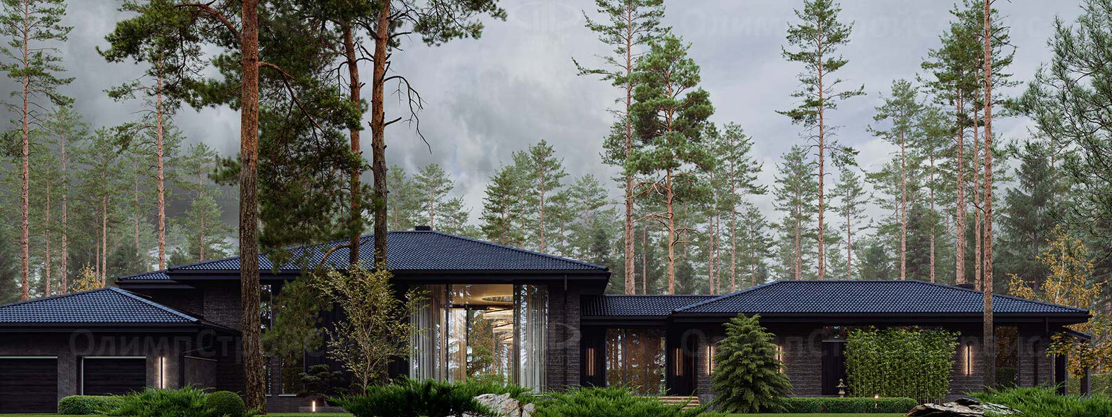 Одноэтажный дом с патио в современном стиле «Девайн»