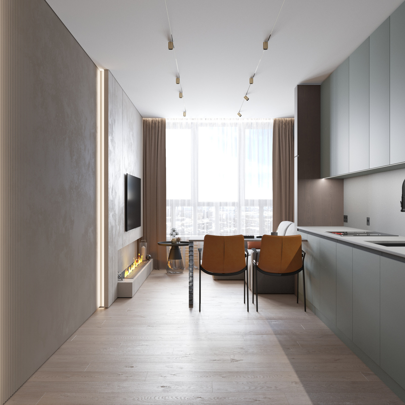 Обложка проекта: Кухня- гостиная с камином