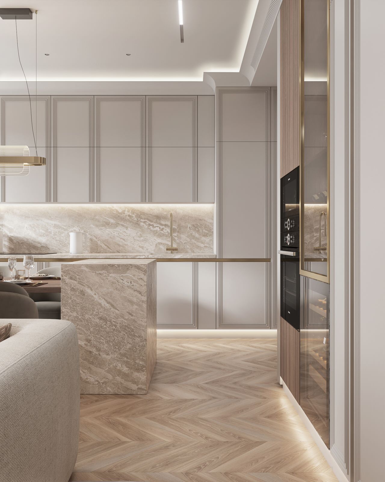 Интерьер в бежевых оттенках в ЖК Eniteo