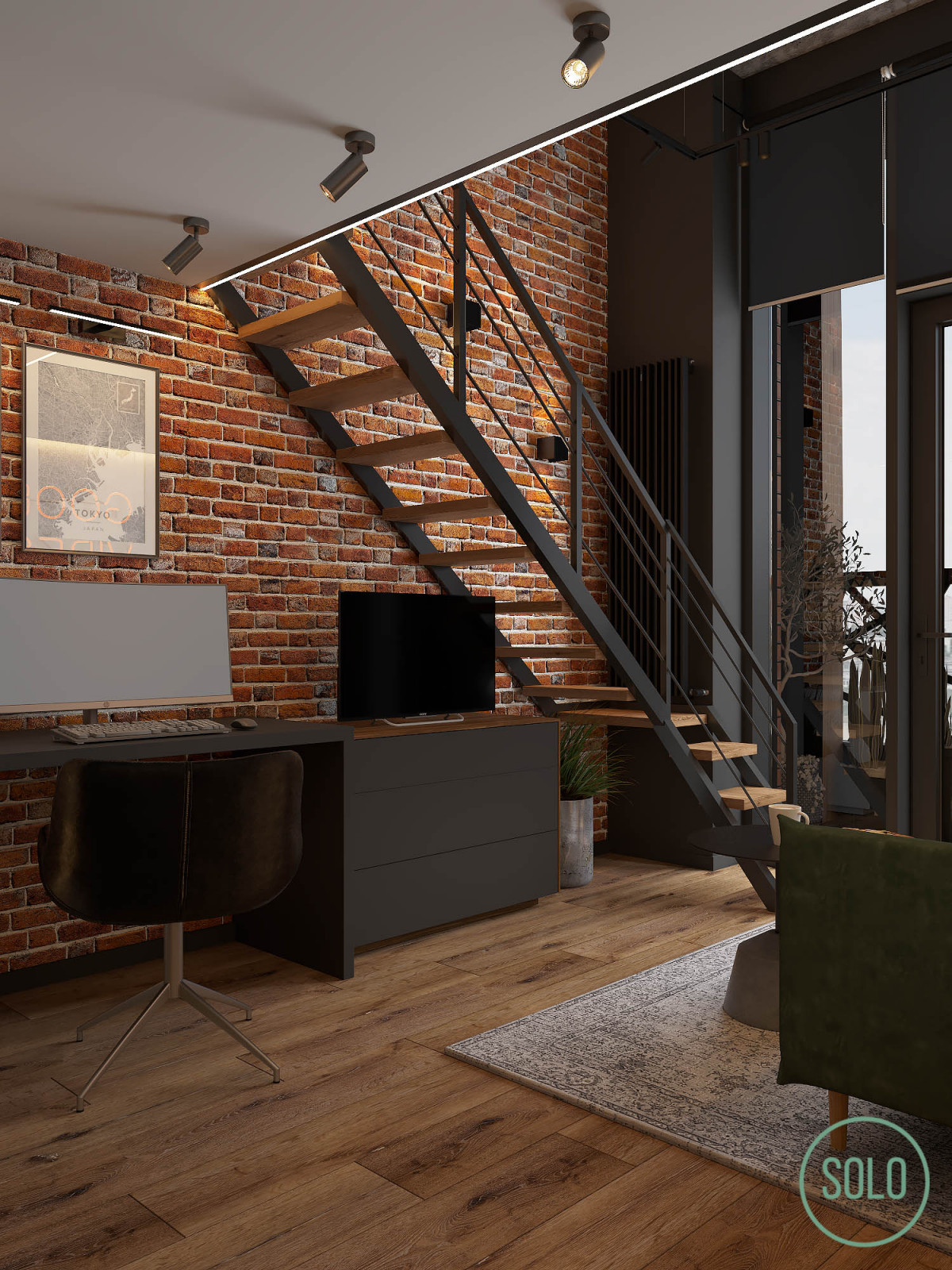 Лофт со спальней на втором уровне