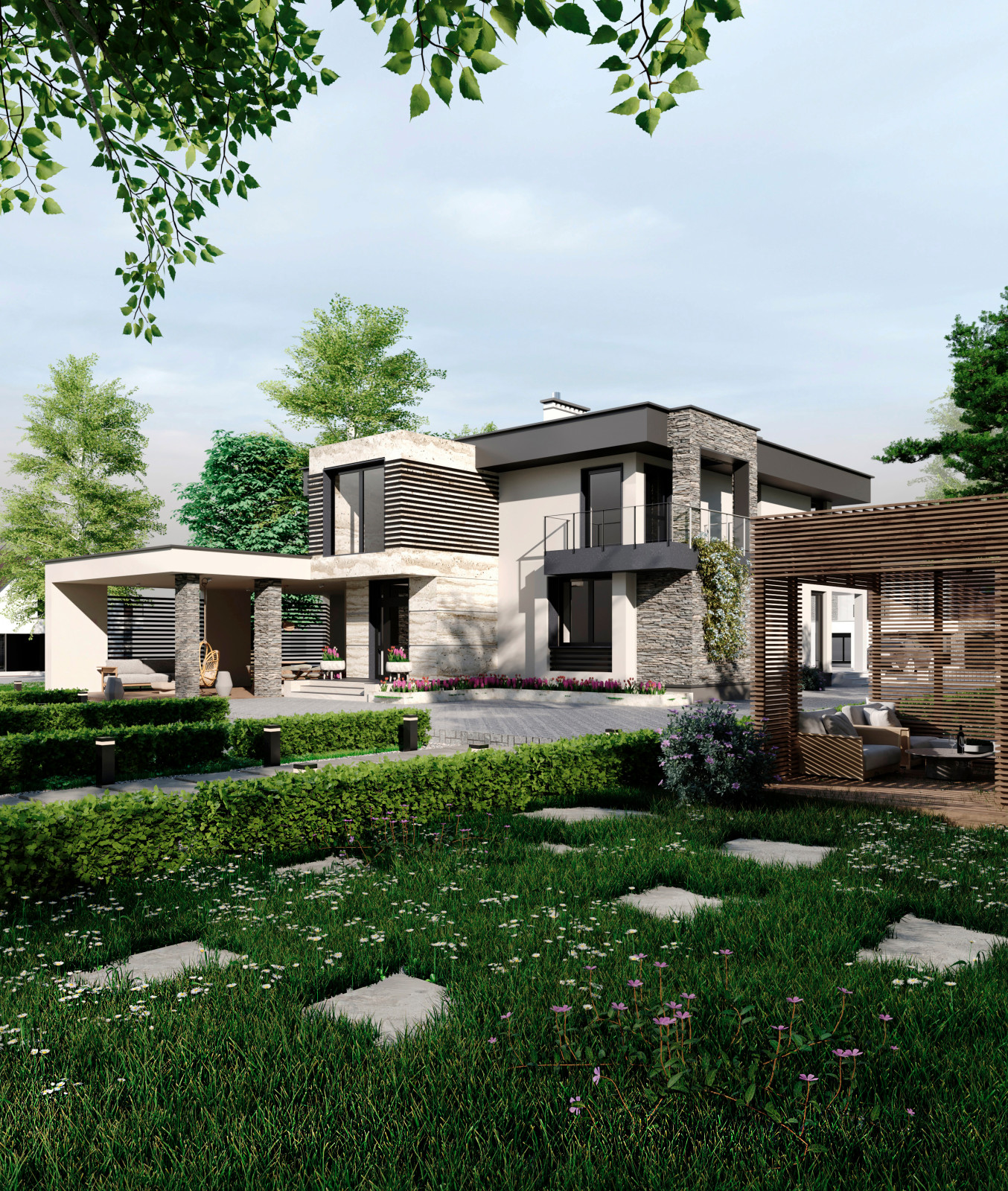 Modern Facade with Garden Design