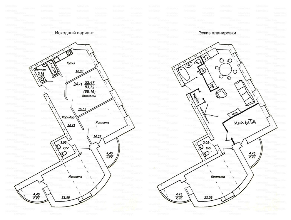 Идеи перепланировки для многокомнатных квартир