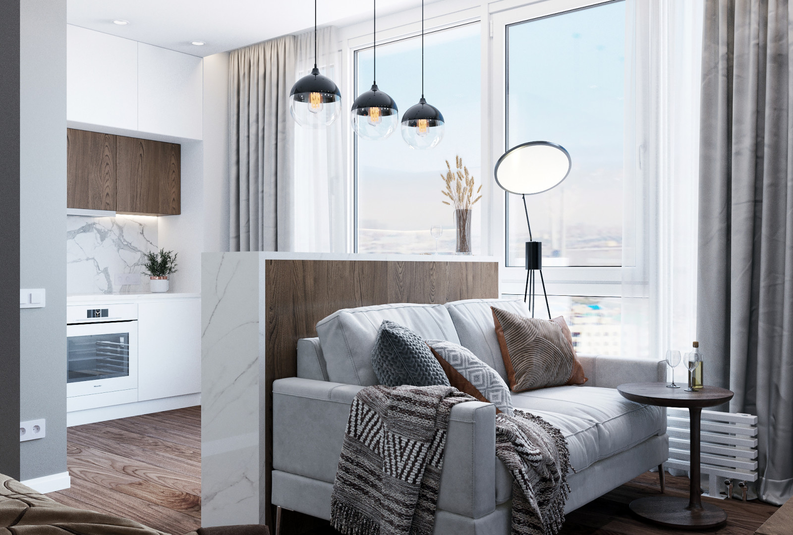 Квартира-студия в светлых тонах