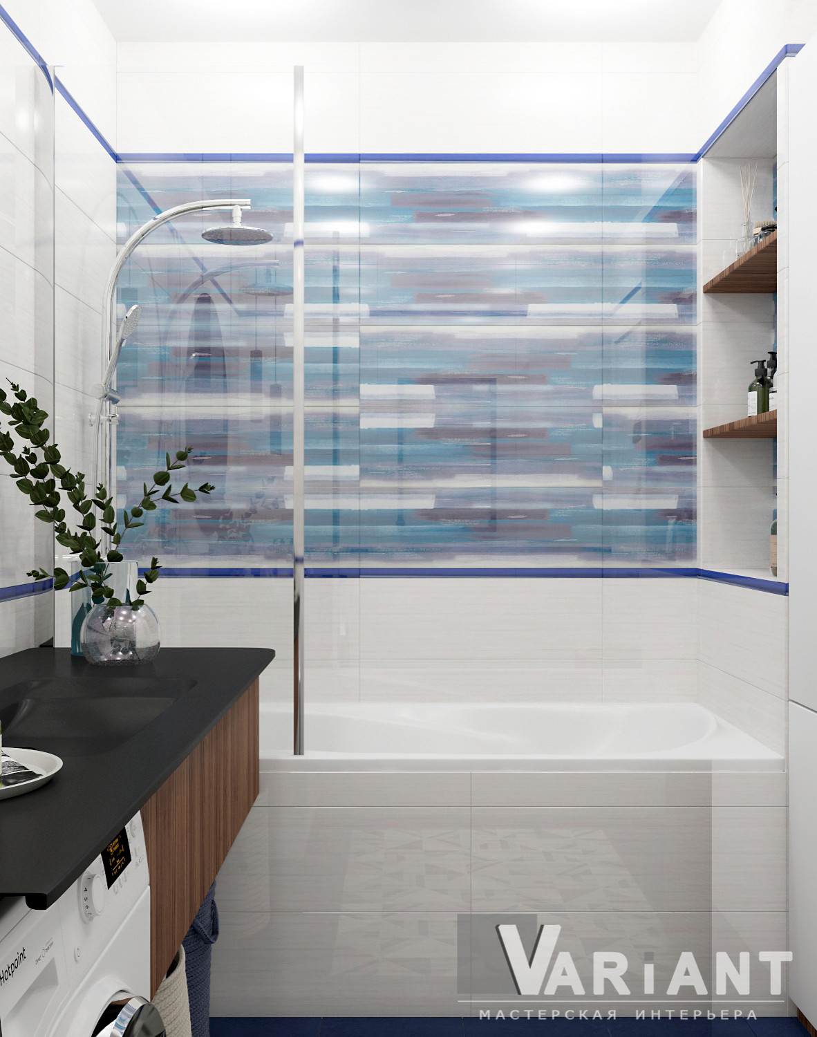 Ванная с синими акцентами