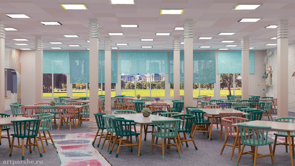 Дизайн-оформление интерьера школьного кафе