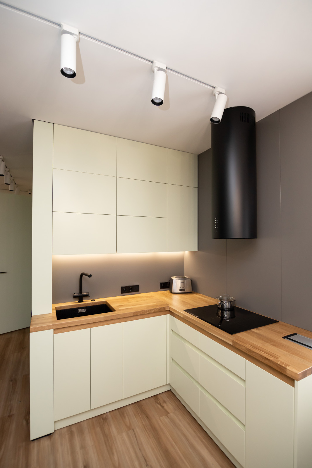 Компактная кухня-прихожая в современном стиле