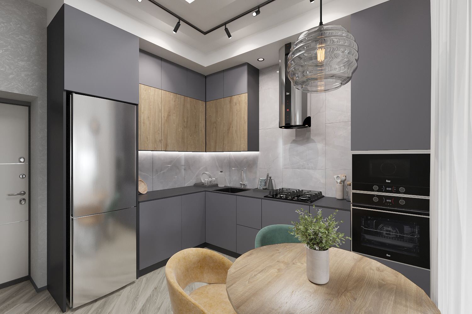 Кухня, гостиная и веранда жилого дома