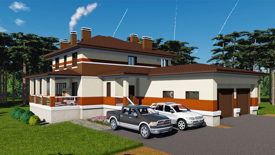 Проектирование. Двухэтажный жилой дом из кирпича с подвалом и гаражом (S=454.9м)