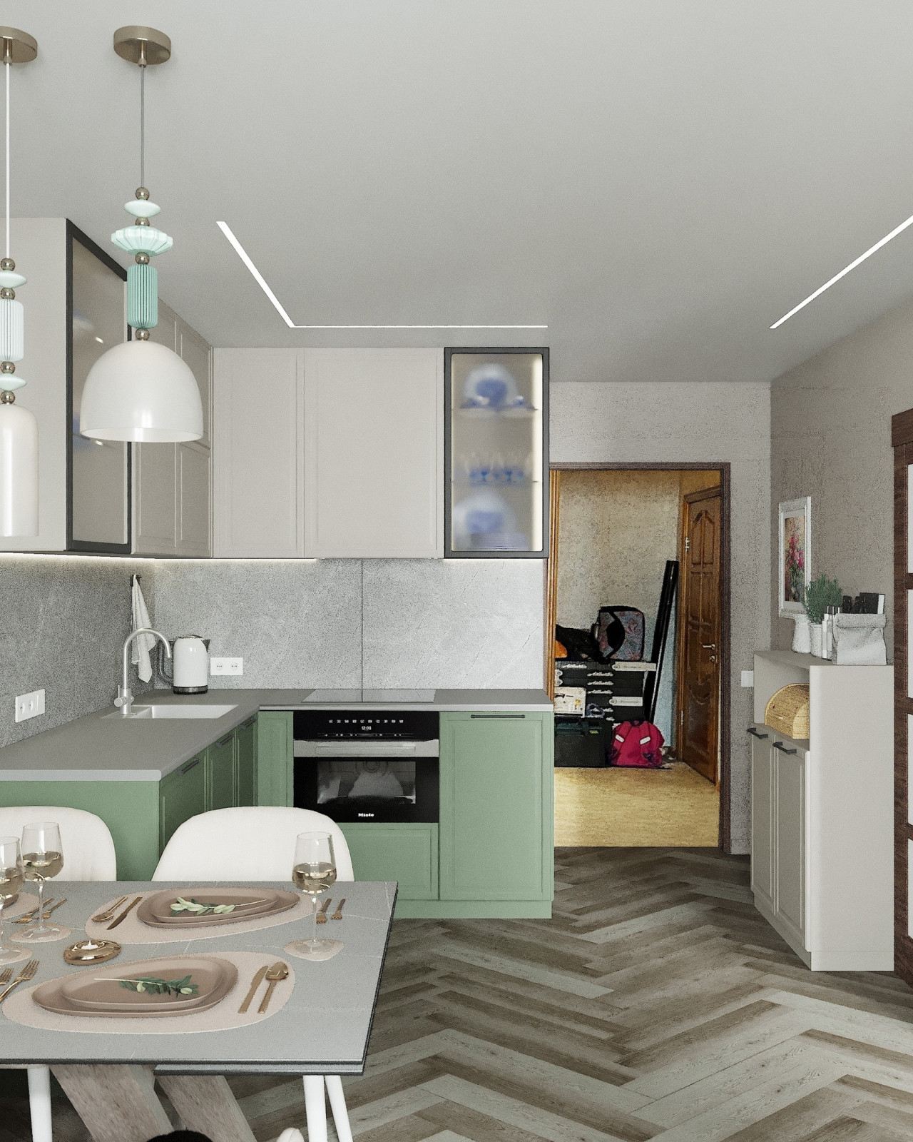 Дизайн кухни с Гжель