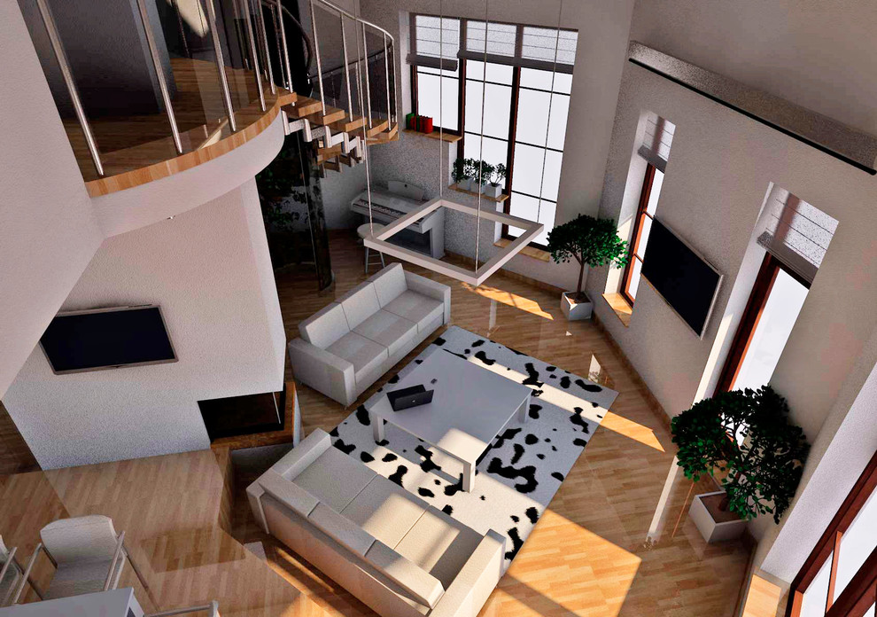 Общее пространство - прихожая, кухня, столовая, гостиная, лестница.