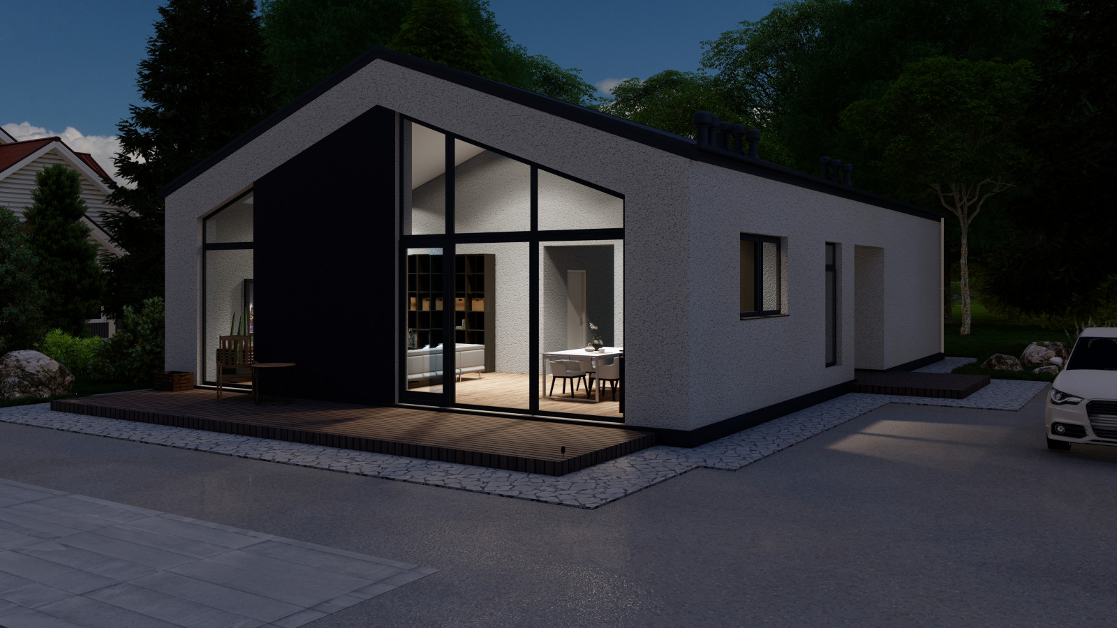 Одноэтажный дом с кухней-гостиной, вторым светом, кабинетом и двумя спальнями