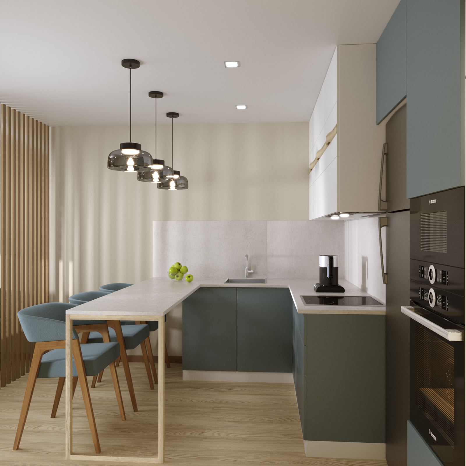 Кухня-гостиная в лесном мотиве