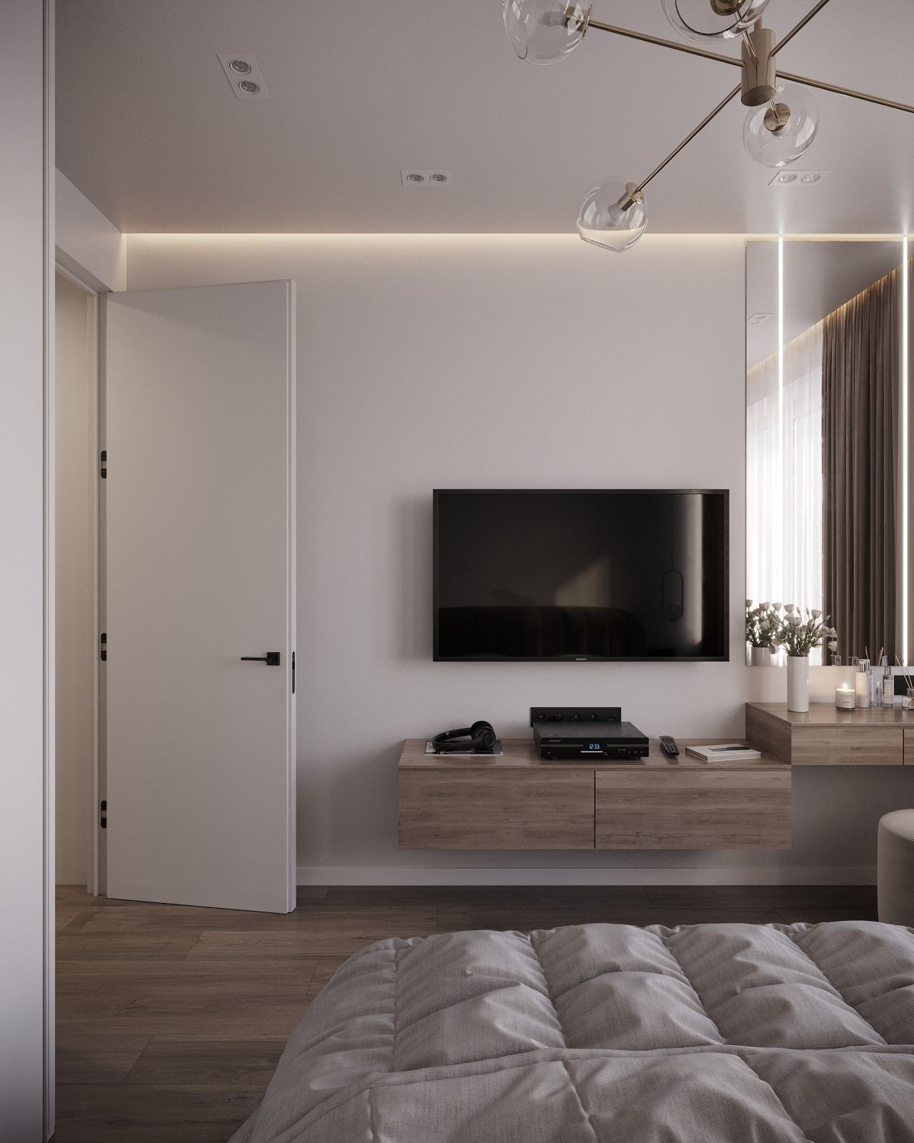 Дизайн и 3д-визуализация спальни в ЖК Преображение