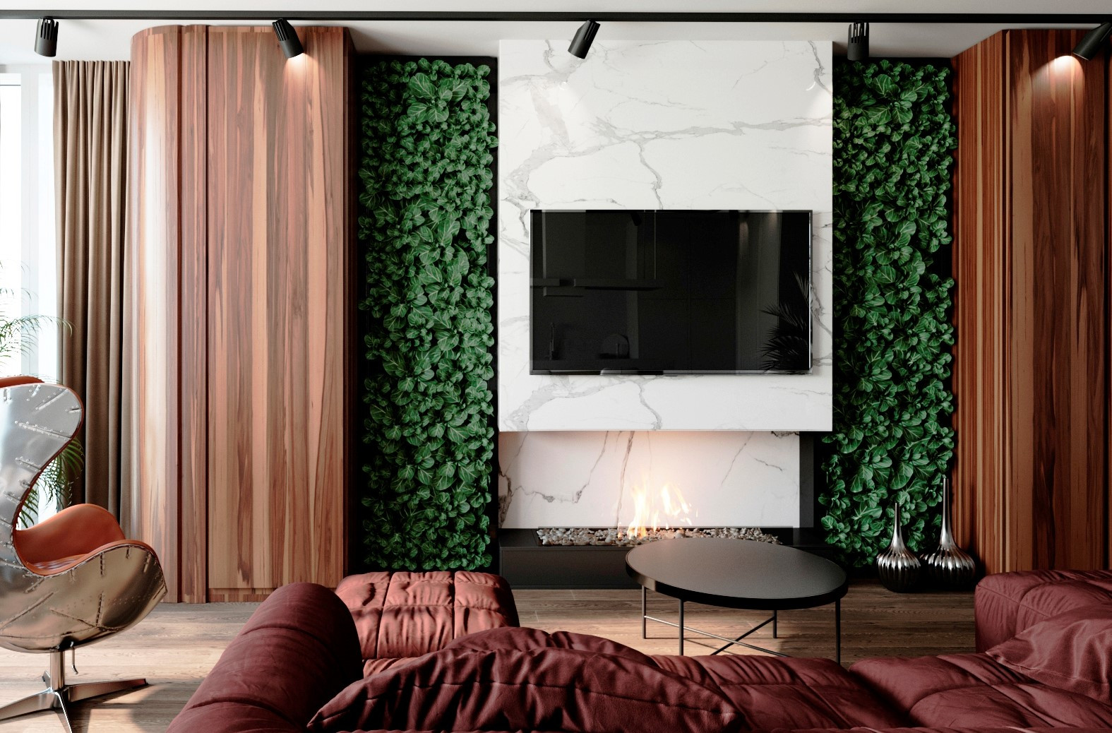 Современная Кухня-гостиная в природных тонах и фактурах