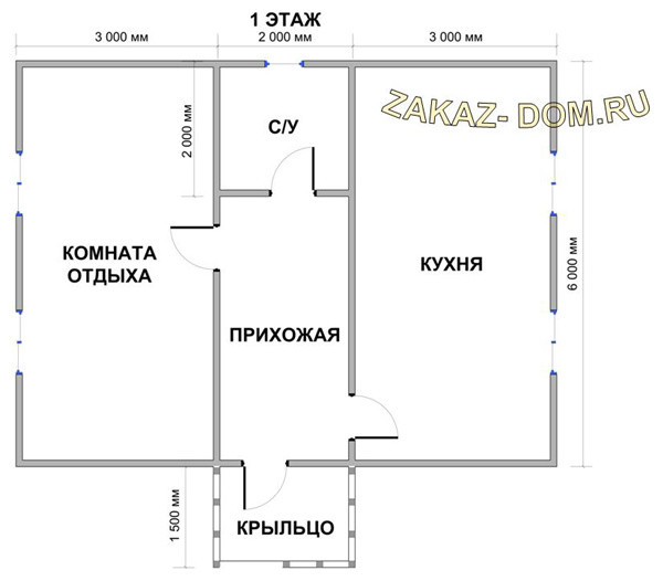 Одноэтажный Дом из бруса (6х8 м) - Проект № Д-10