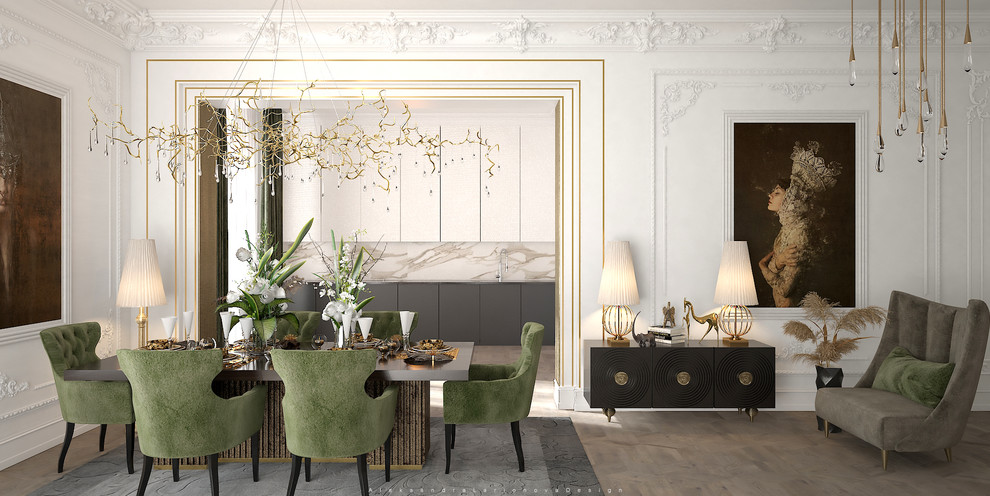 Гостиная и кухня в стиле современная классика