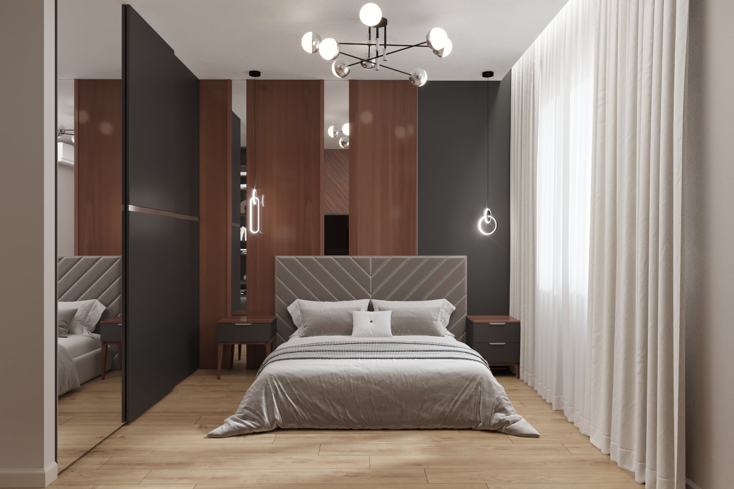 спальня в темных тонах