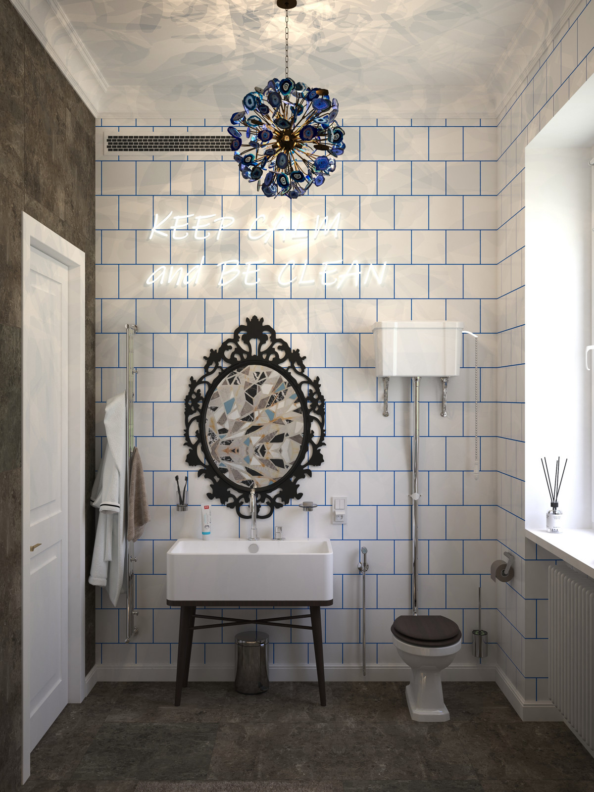 Сан. узел с окном в загородном доме