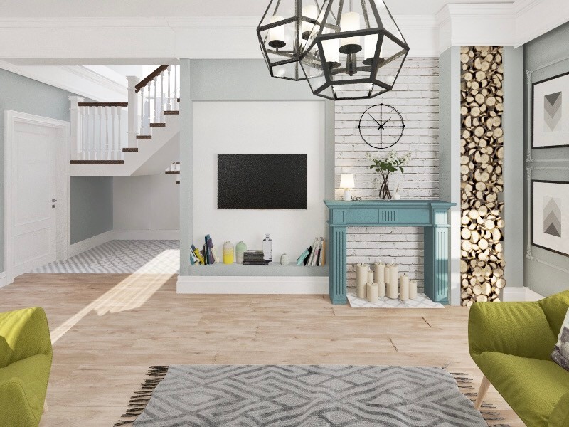 Дизайн гостиной и ванной комнаты в коттедже (Тополиная роща)