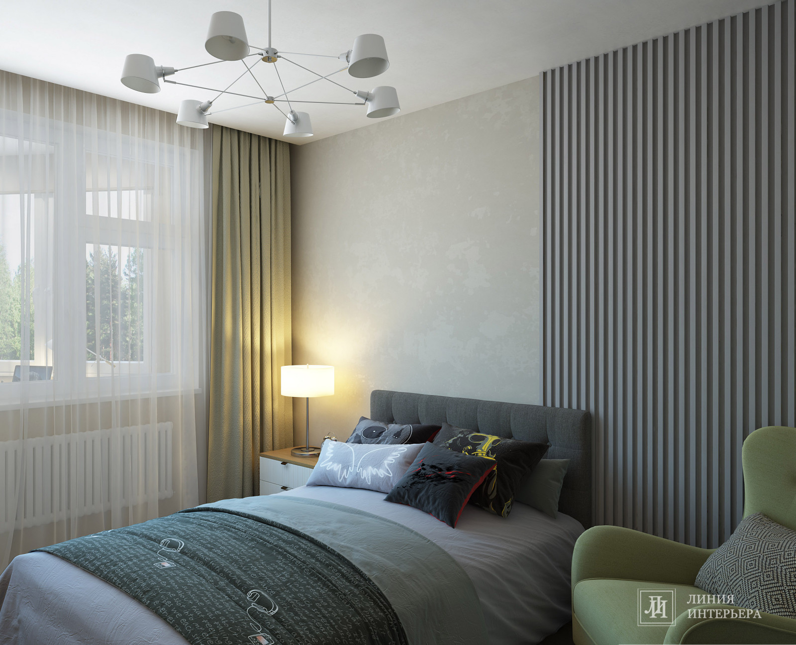 Дизайн спальни подростка в серых тонах