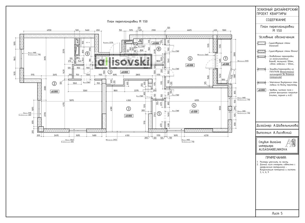 Проект рабочей документации (чертежей) для многокомнатной квартиры