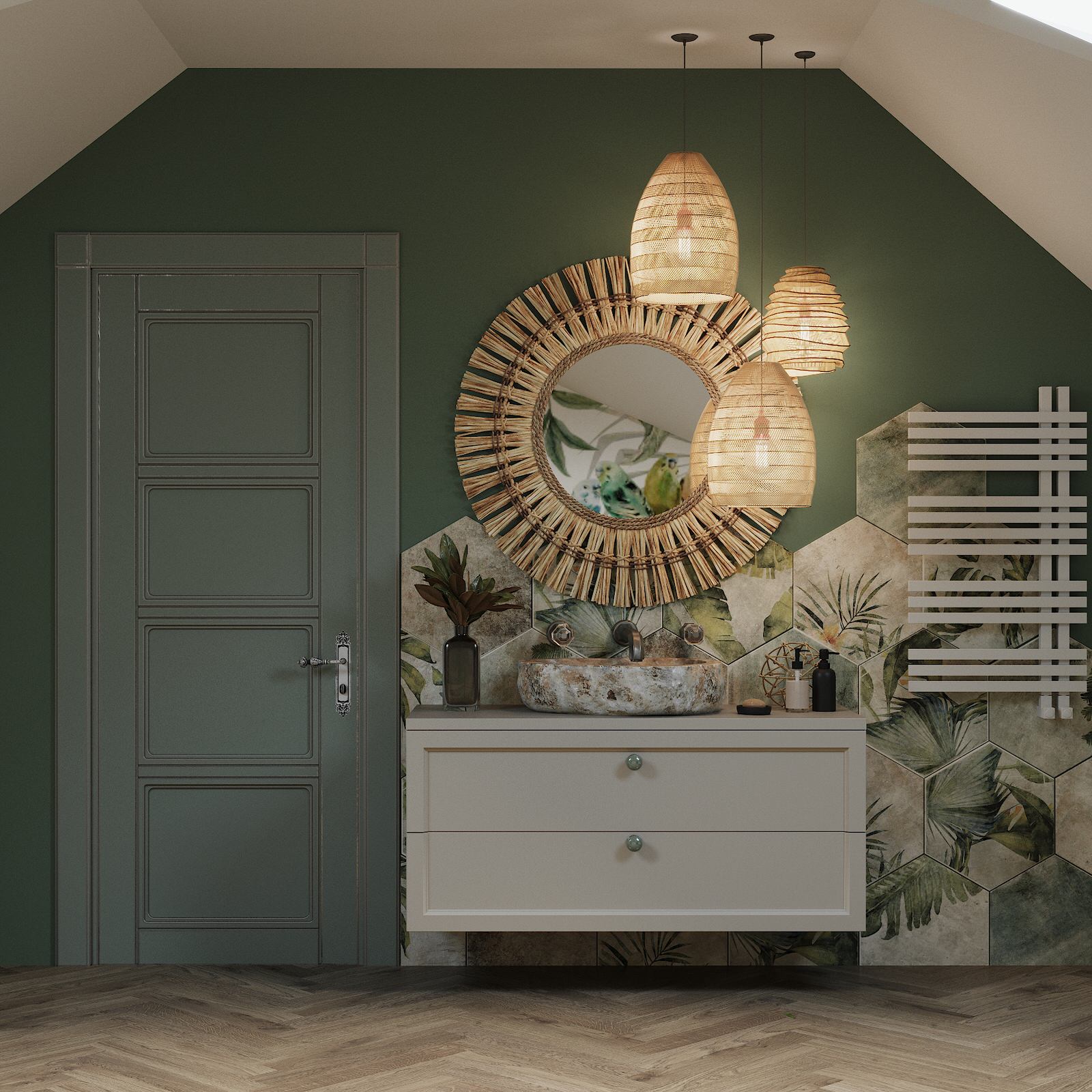 Обложка проекта: Санузел на мансарде в эко стиле.