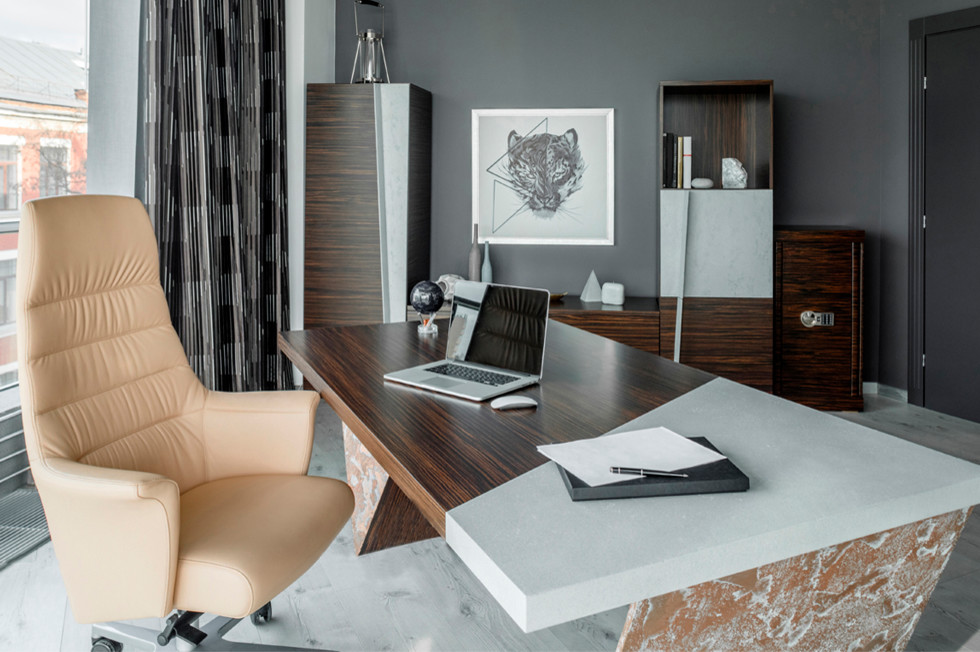 Обложка проекта: Дизайн кабинета: бетон, эбеновое дерево и шикарный вид из окна