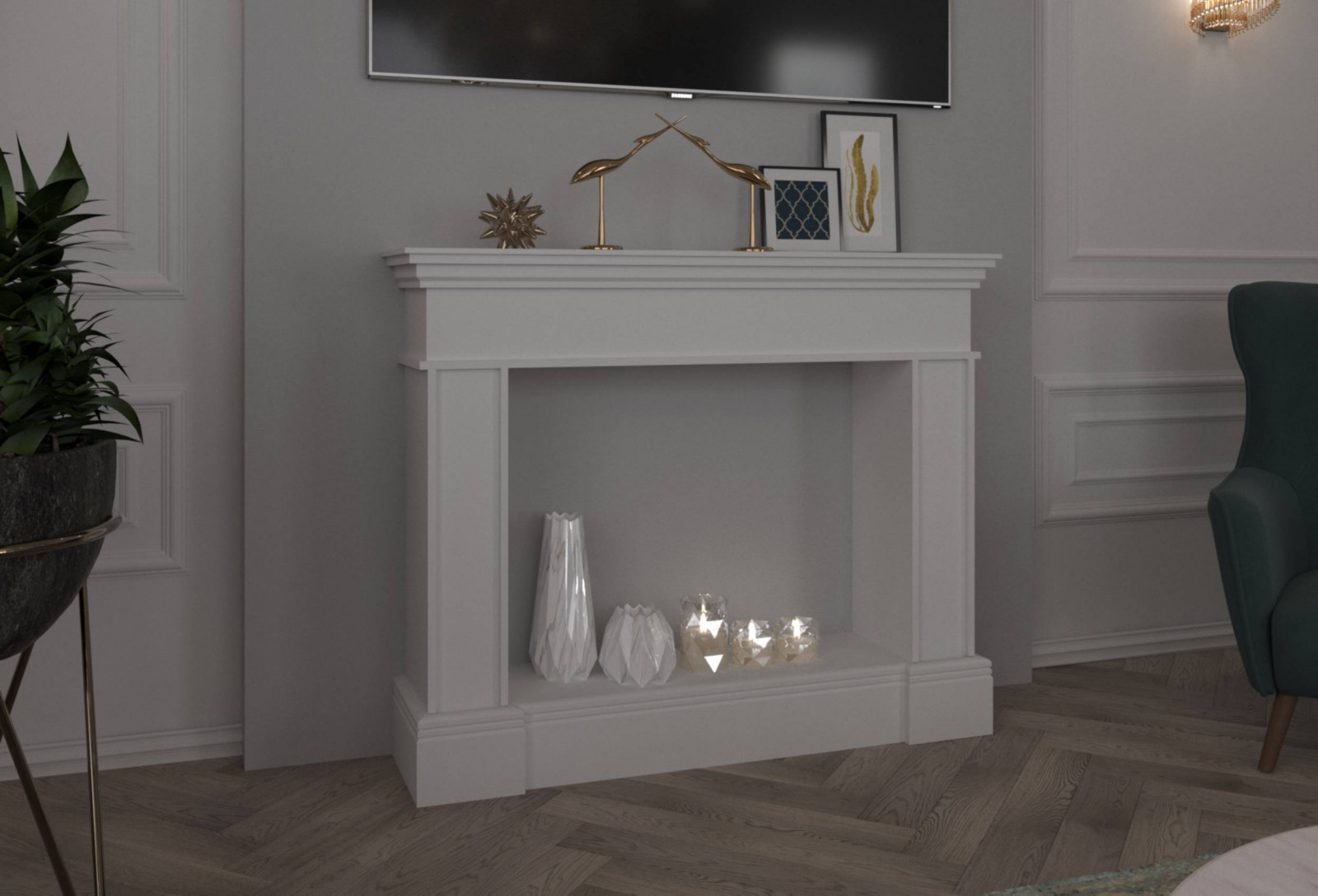 Кухня и гостинная в стиле неоклассика