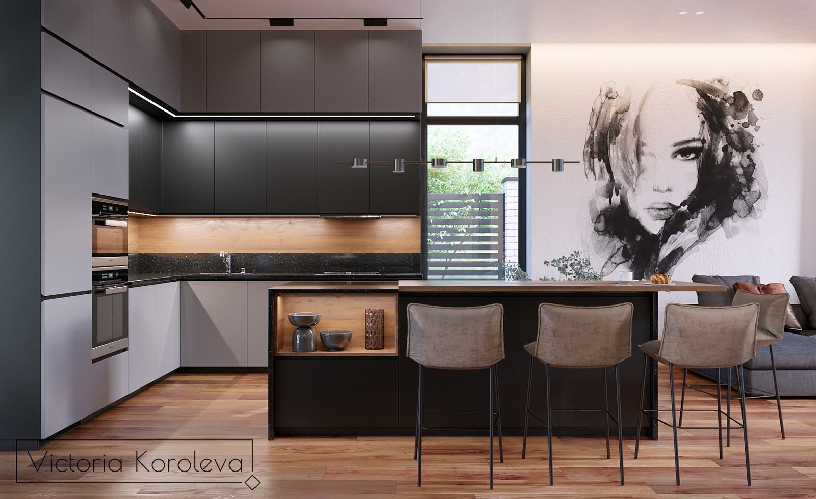 1 этаж частного дома. Гостиная-кухня-столовая.