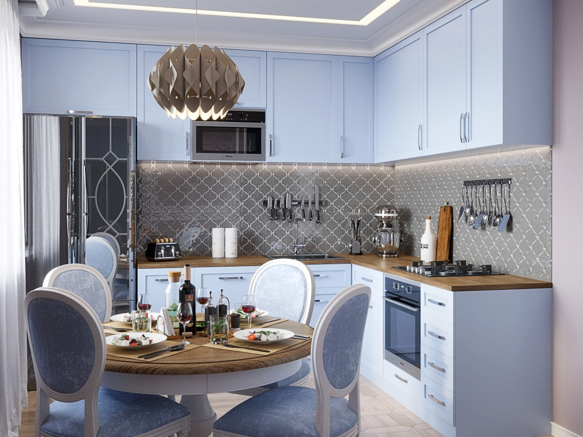 уютная голубая кухня