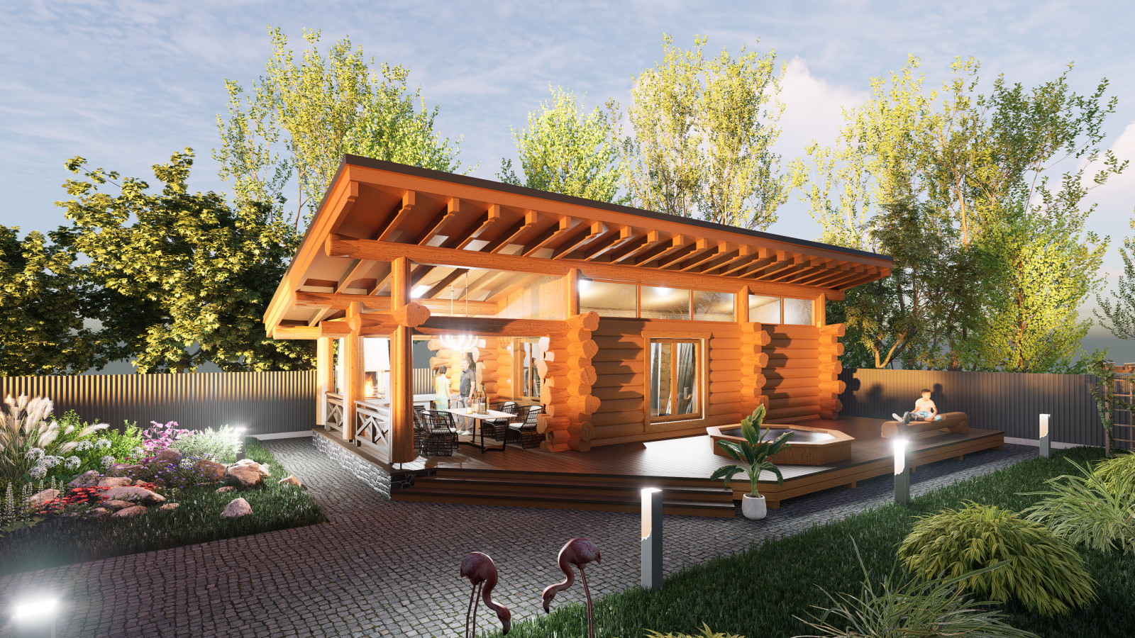 Обложка проекта: Баня из бревна ручной рубки, односкатная