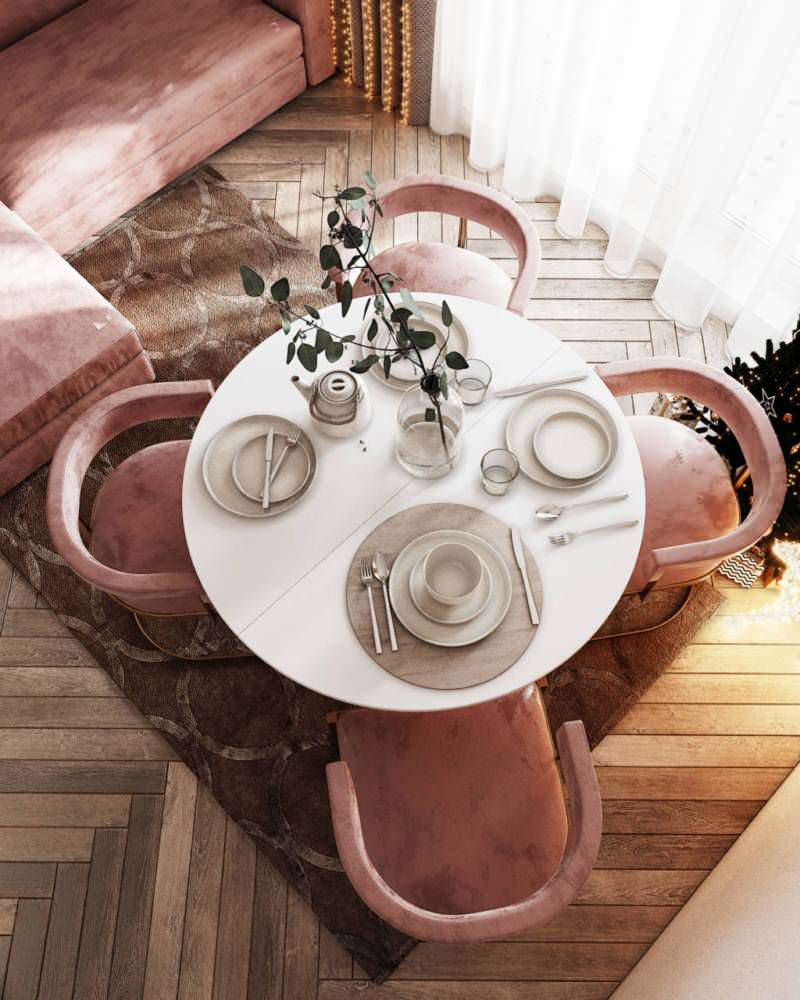 Gray-pink interior. Apartment in St. Petersburg in the neoclassical style