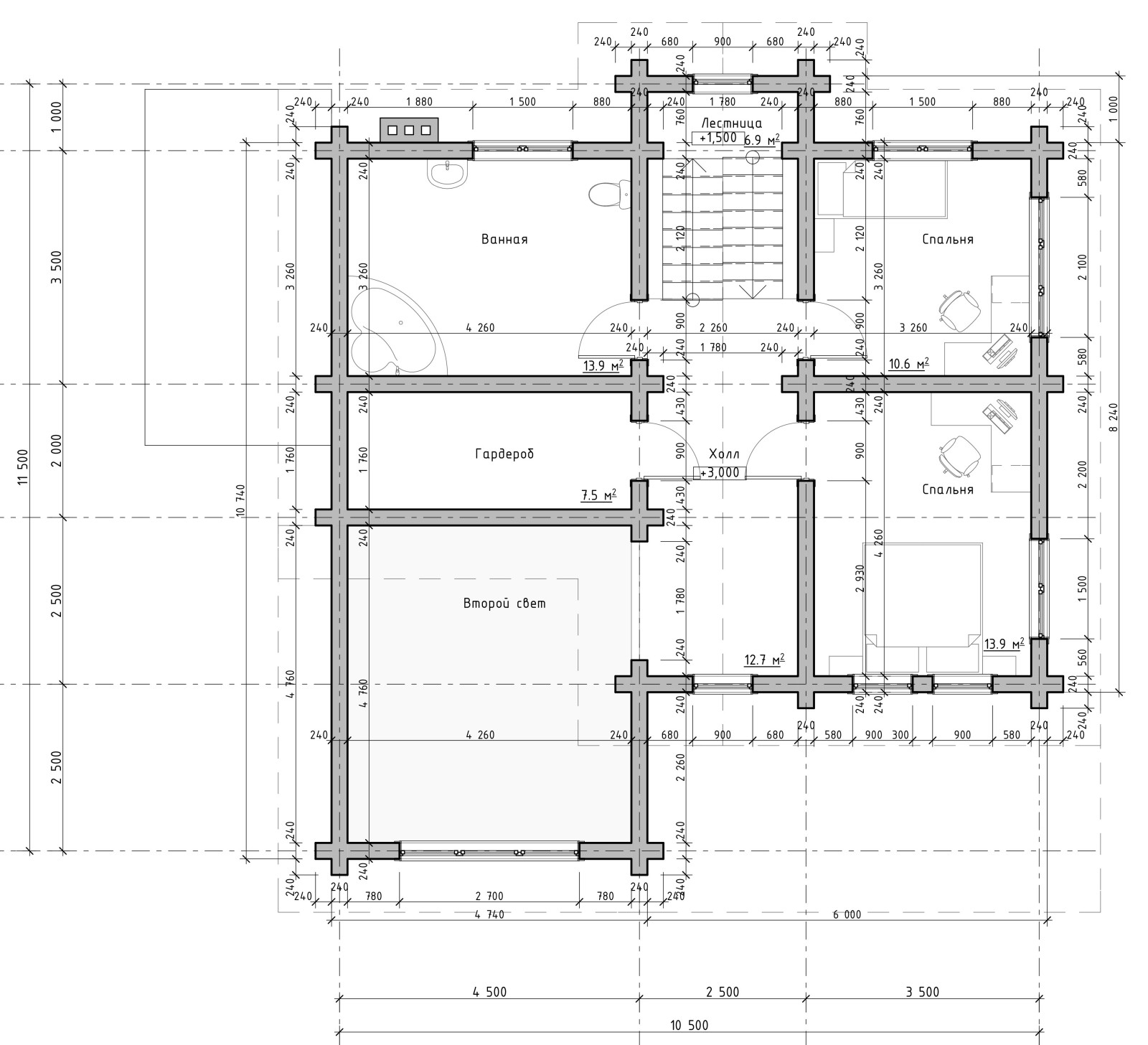 Проект дома из лафета в Пермском крае, S=173,7 кв.м